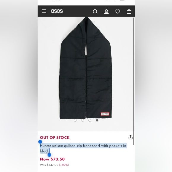 Hunter unisex quilted zip front scarf with pockets in green - Picture 2 of 6